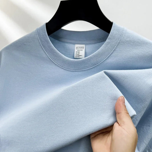 100% pure cotton summer high - end brand men's short sleeve round neck fashionable style half sleeved top breathable T-shirt - Clothesfassion.store
