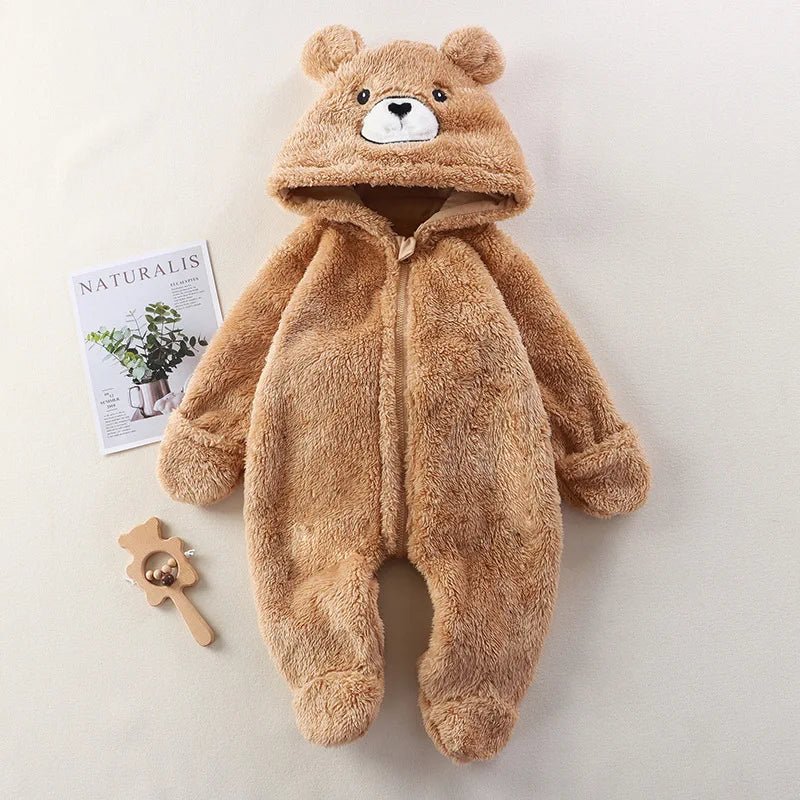 2025 Autumn Winter Baby Romper Cartoon Fluffy Panda Rabbit Bear Jumpsuit Boys Girls Soft Warm Cotton Outwear Clothes - Clothesfassion.store