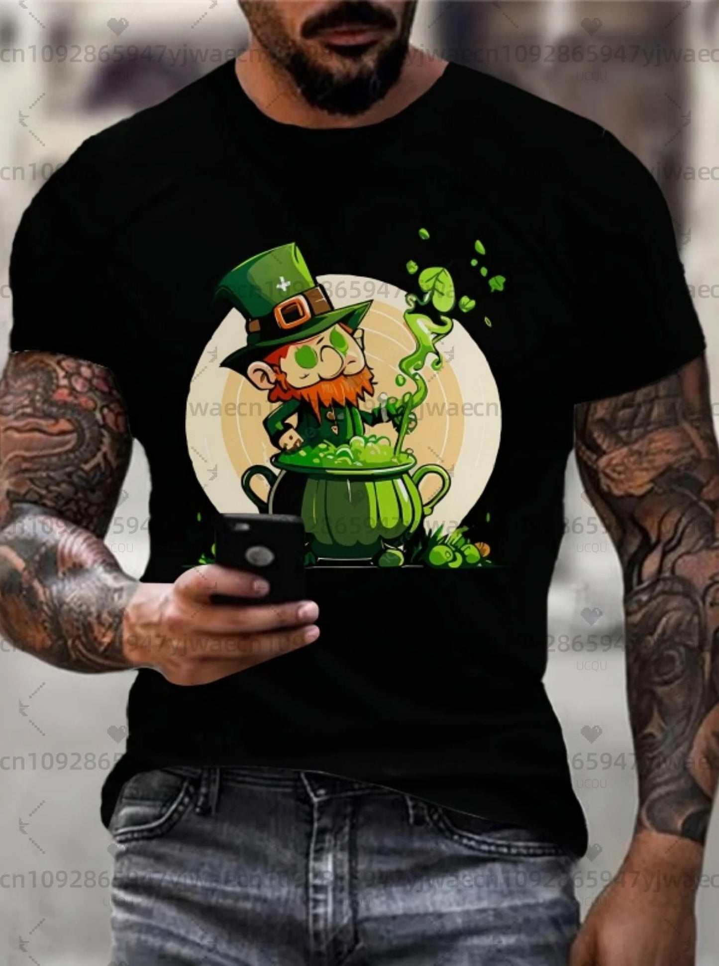 2026 mens Irish Flag T Shirt For Men St. Patrick's Day Clover Graphic T-Shirts Ireland Celtic Cross 3D Round Neck Tops Tees - Clothesfassion.store
