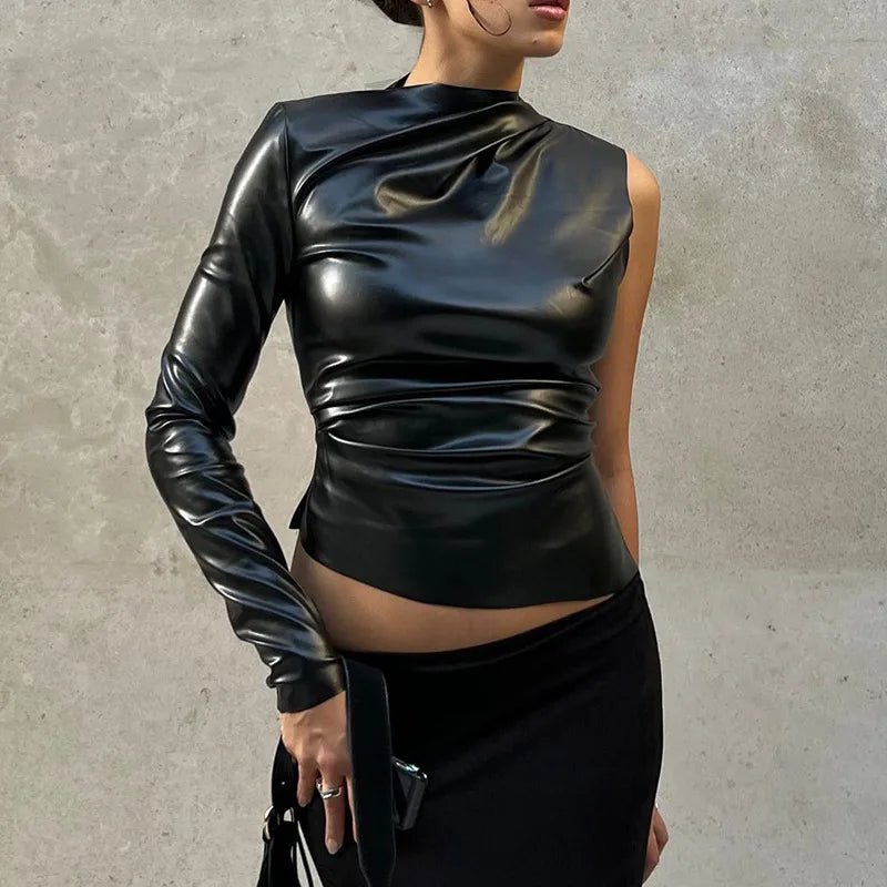 Black Y2k Top Folds Aesthetic Clothes O - Neck Roupas Femininas Estilosas One Shoulder Long Sleeve Ropa De Mujer Sexy Streetwear - Clothesfassion.store