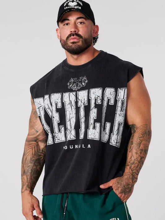Chaozhou brand hot sales high street American retro washable old vest boys summer ins Chaozhou brand sports pure cotton sleevele - Clothesfassion.store