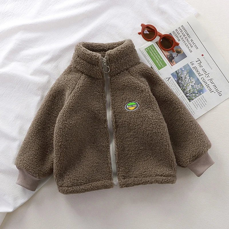 Children Plush Jacket Winter Baby Clothes Windproof Warm Thicken Velvet Kids Coat Boy Girl Toddler Lamb Fleece Turtleneck Tops - Clothesfassion.store