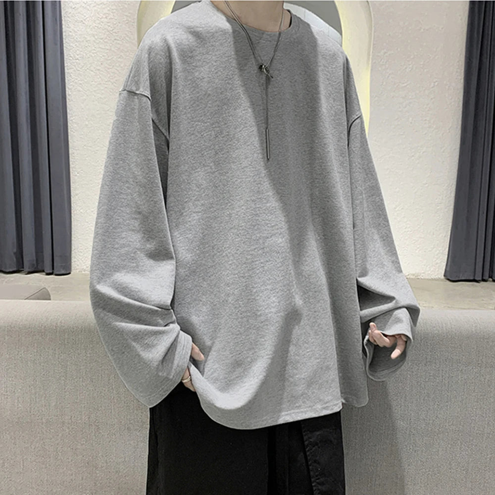 Cotton Oversize Men's Women T-shirt Man Long sleeves Pure Color Men t shirt T-shirts For Male Female Tops - Clothesfassion.store