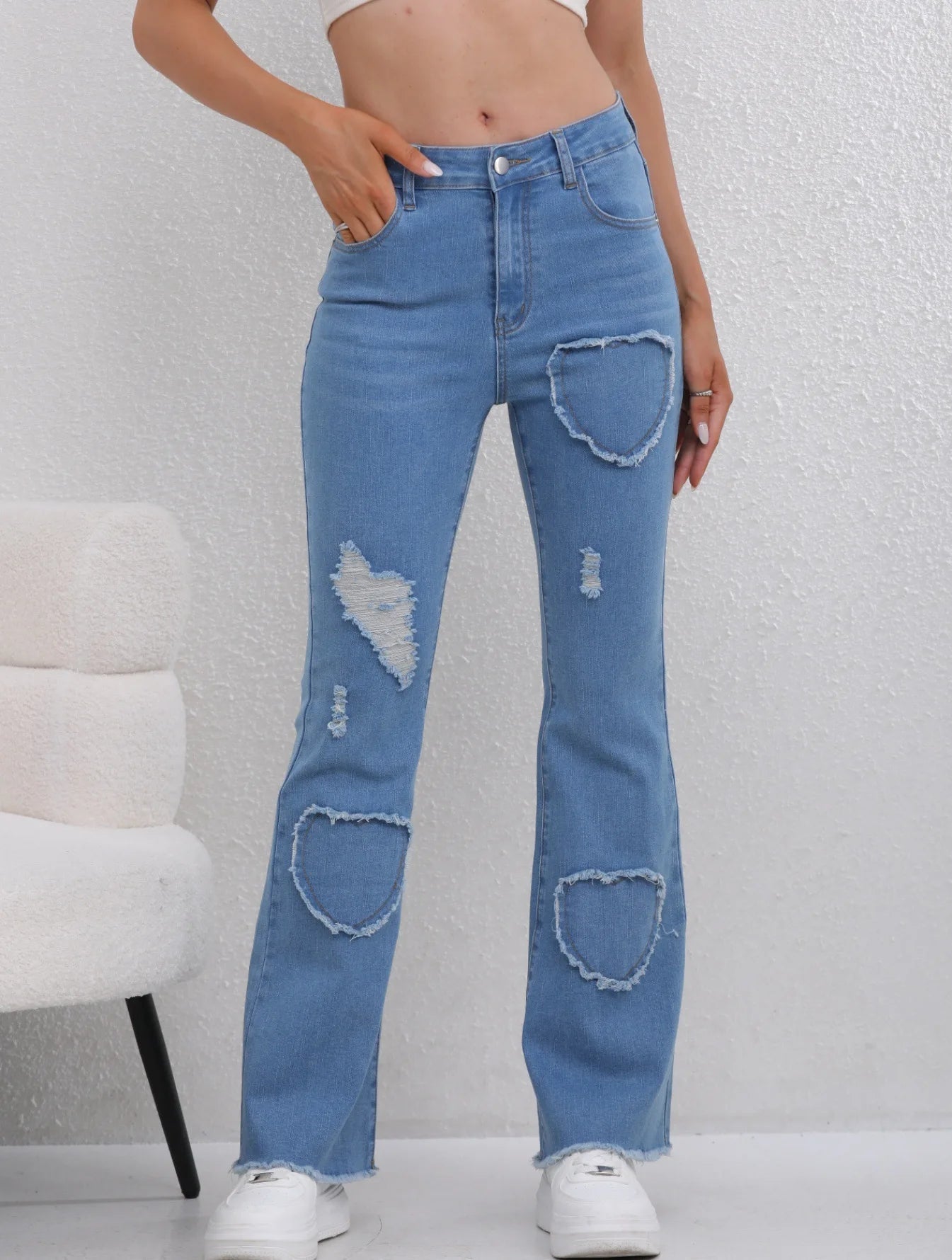 Denim Flared Pants Women Hole Jeans Boot Cut Distressed 2026 Streetwear High Waist Stretch Washed Vintage Full Length Trousers - Clothesfassion.store