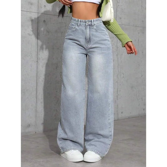 Denim Wide Leg Pants Women Jeans High Waist Straight Trousers Distressed Washed Pockets 2025 Loose Floor Length Streetwear - Clothesfassion.store