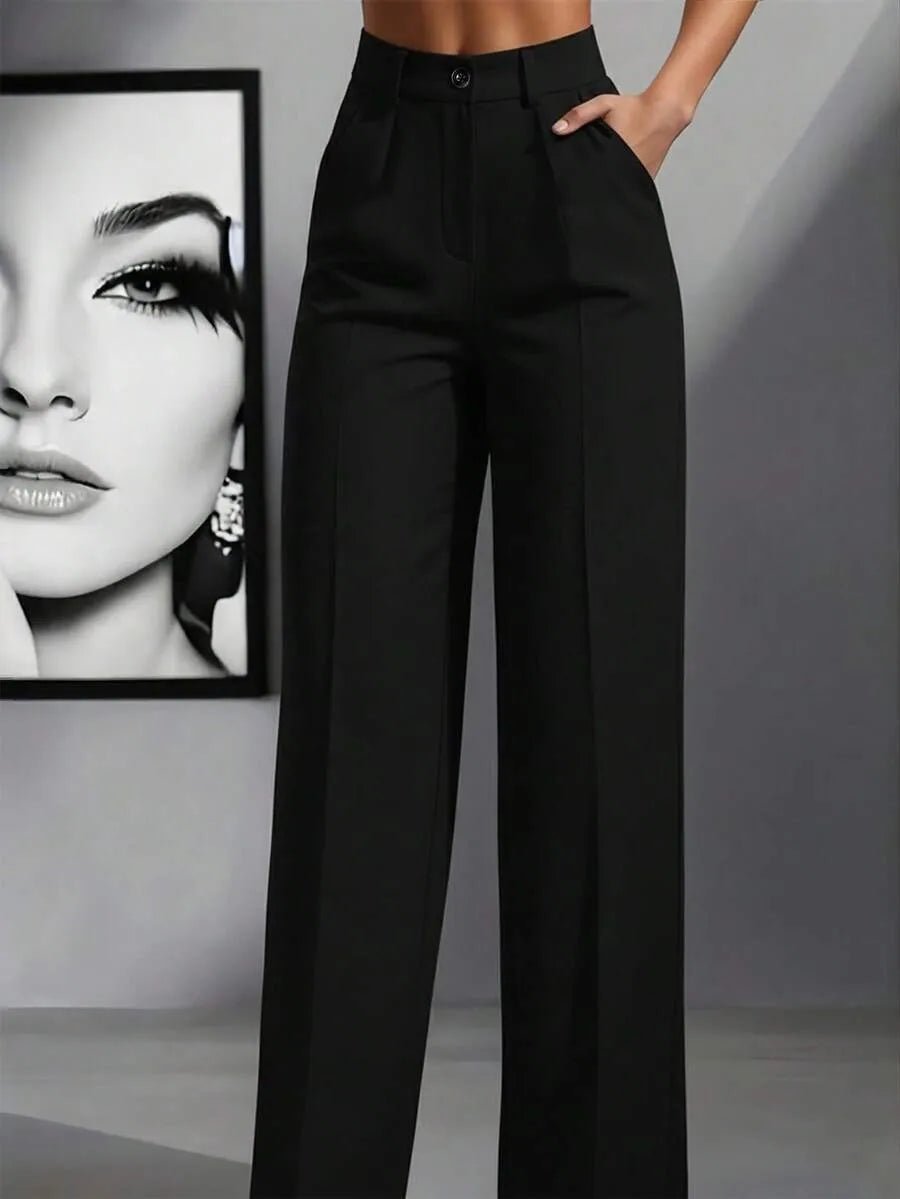 European and American cross - border spring and autumn fashion solid color casual high - waist loose work trousers with pockets - Clothesfassion.store