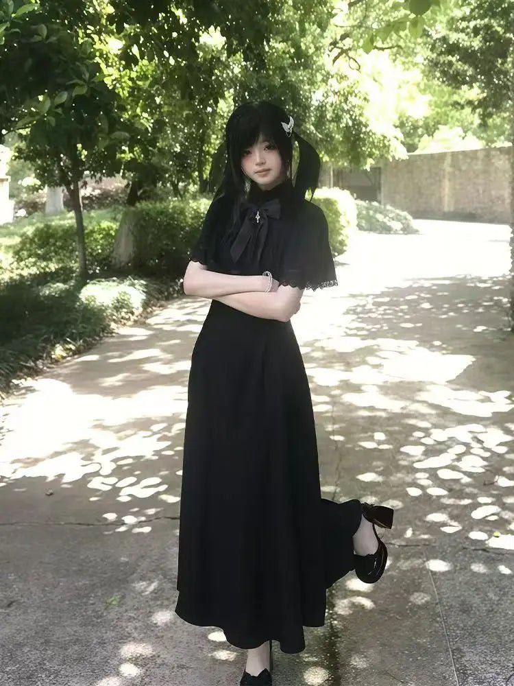 Gothic Y2K Summer Slim Lace Dress Women High Street Vintage Bow Thin Black Dresses Female Fashion Design 2026 Solid Outfits - Clothesfassion.store
