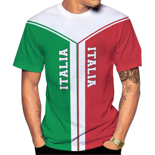 Italy Flag T-Shirts Italian National Emblem Printed Round Neck Short Sleeves Tee Shirts Men Women Kids Clothes Streetwear Tees - Clothesfassion.store
