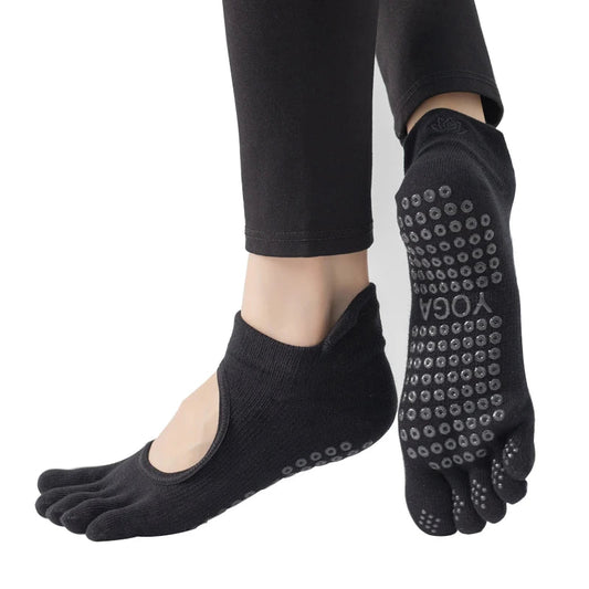 Ladies Breathable Yoga Socks with Grips Non - Slip Five Finger Pilates Socks for Women Backless Ballet Dance Fitness Toe Socks - Clothesfassion.store