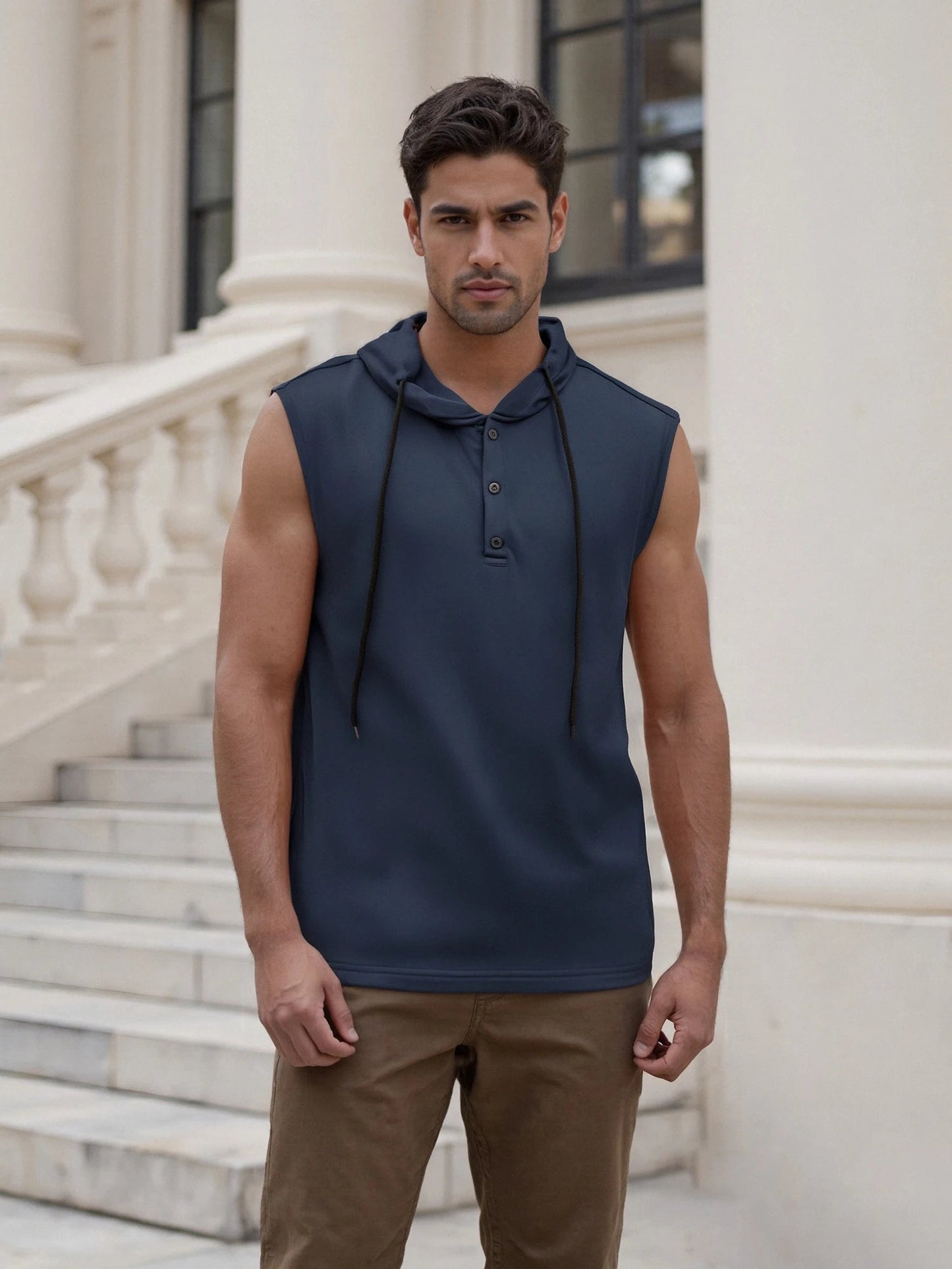 Men s Sleeveless Hooded Tank Tops Solid Color Workout T-Shirt Gym Fitness Training Vest Casual Streetwear Running Top - Clothesfassion.store