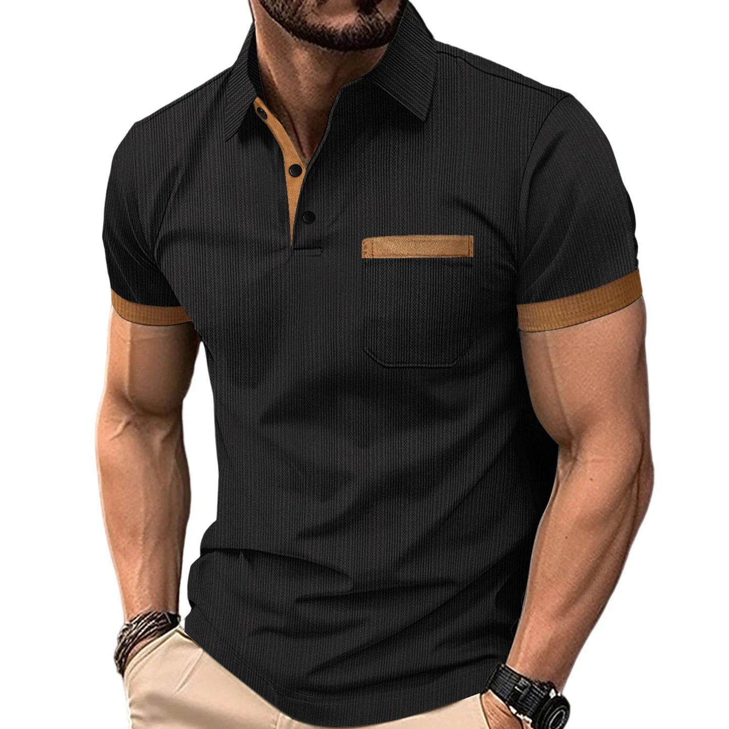 Men s Summer Lapel T-Shirt with Stylish Contrast Colors and Short Sleeves - Perfect for Beach Vacations and Streetwear Fashion - Clothesfassion.store