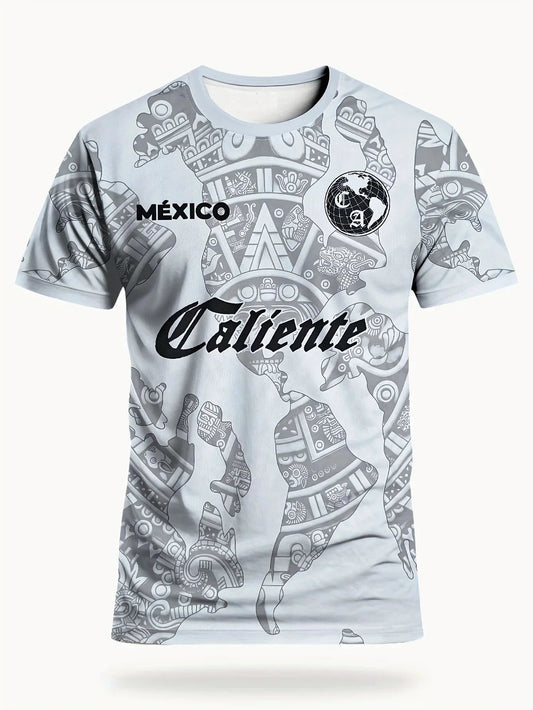 Mexican men's football jersey & Aztec round neck comfortable sports top & with Aztec and Mayan civilization prints & suitable fo - Clothesfassion.store