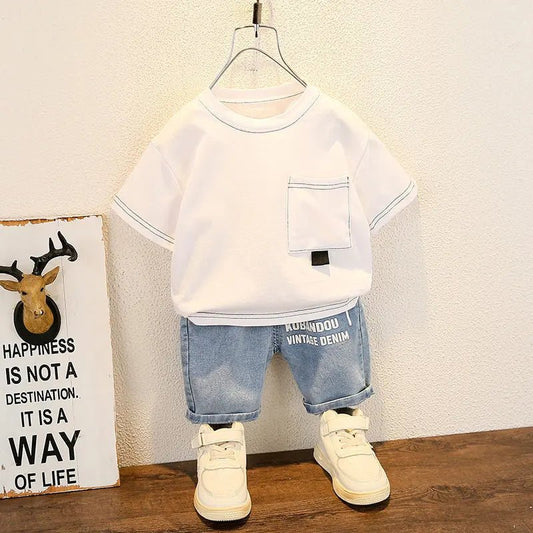 New Summer Baby Boy Kids Clothes Children Clothing Suit Tops Short - sleeve T-shirt Pants 2pcs/set Sport Infant 0 - 5 Years - Clothesfassion.store