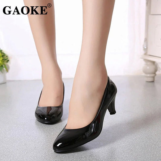 New Women's Shoes On Heels Elegant Medium High Heeled Ladies Pointed Toe Fashion Pumps For Woman Office Black White Red - Clothesfassion.store