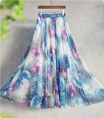 Printed Elastic Waist Slimming Large Hem Skirt - Clothesfassion.store