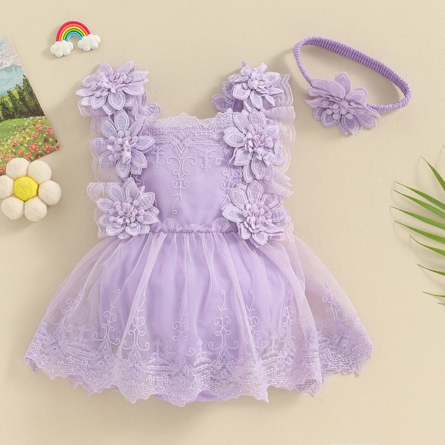 Pudcoco Infant Baby Girls Romper, Summer Sleeveless Square Neck Floral Lace Casual Party Street Bodysuit Tops + Head Band 0 - 18M - Clothesfassion.store