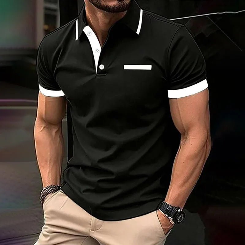 Spring Summer Men Clothes Short Sleeve Turn - down Collar Polo Shirt Fake Pocket Print Business Casual Polo Shirt Resilient Tops - Clothesfassion.store