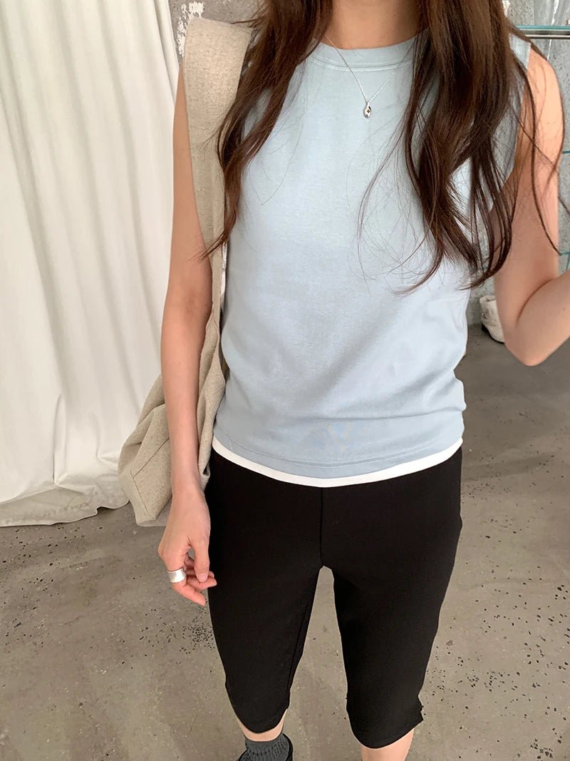 Spring women's casual solid color round neck slim fit vest - Clothesfassion.store
