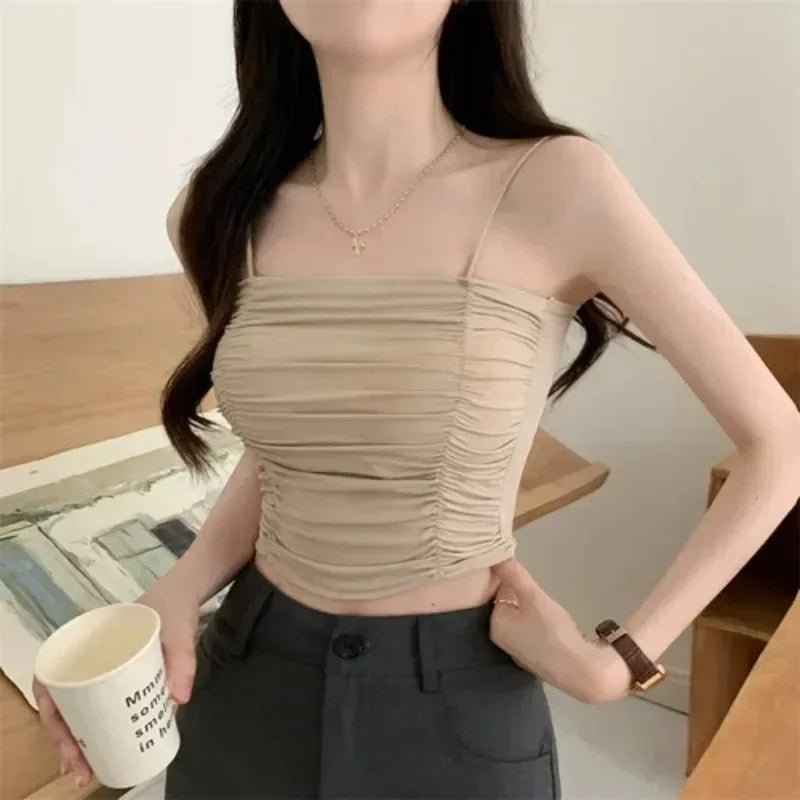 Top Women Sexy Shirts Sleeveless Tube Tops Girls Tops With Suspenders Lady White Camisole Padded Bras Woman Clothing Corset Top - Clothesfassion.store