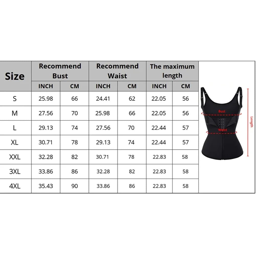 Women Waist Trainer Corset Zipper Vest Body Shaper Cincher Shapewear Slimming Belt Sports Girdle Neoprene Sauna Tank Top - Clothesfassion.store