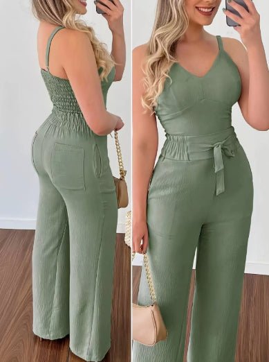 Women's Camisole Straight - leg Pants Casual Suit - Clothesfassion.store