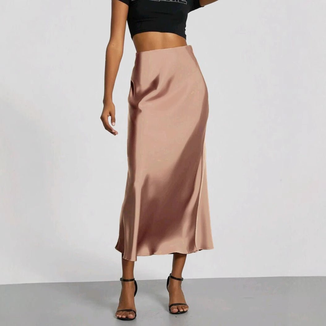 Women's Slim Fit Satin Skirt Fashion Chic Solid Long Skirt - Clothesfassion.store