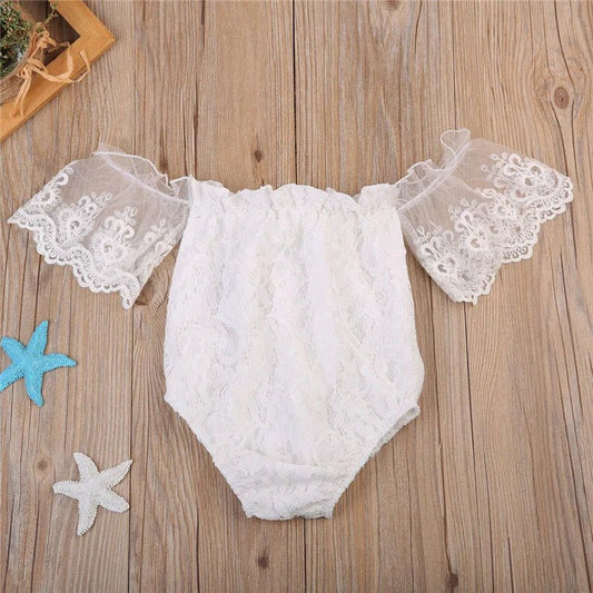 0 - 24M Cute Summer Toddler Baby Girl Clothing White Lace Romper Sleeveless Off Shoulder Backless Jumpsuit Outfits - Clothesfassion.store