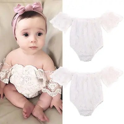 0 - 24M Cute Summer Toddler Baby Girl Clothing White Lace Romper Sleeveless Off Shoulder Backless Jumpsuit Outfits - Clothesfassion.store