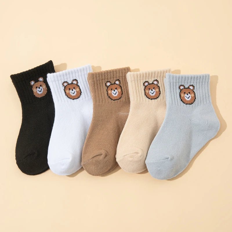 10 pairs cute little bear casual short elastic mid - calf socks, baby socks, boys' socks, girls' socks, children's socks - Clothesfassion.store