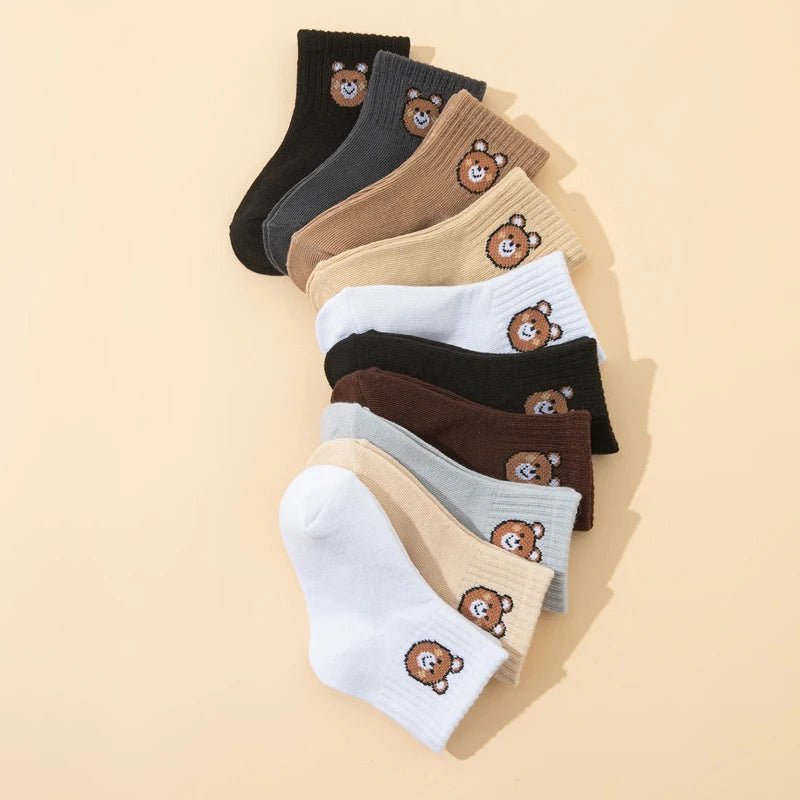 10 pairs cute little bear casual short elastic mid - calf socks, baby socks, boys' socks, girls' socks, children's socks - Clothesfassion.store