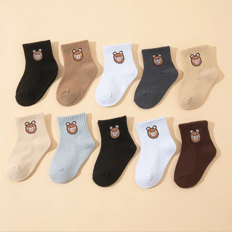 10 pairs cute little bear casual short elastic mid - calf socks, baby socks, boys' socks, girls' socks, children's socks - Clothesfassion.store