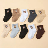 10 pairs cute little bear casual short elastic mid - calf socks, baby socks, boys' socks, girls' socks, children's socks - Clothesfassion.store