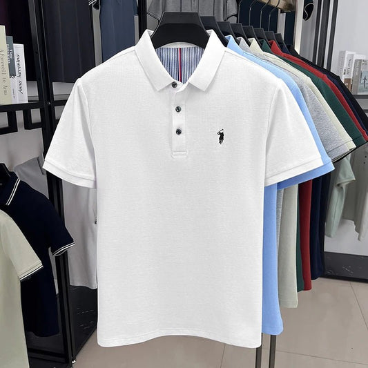 100% pure cotton high - end brand men's short sleeve polo shirt summer fashion original pony embroidery golf Paul casual T-shirt - Clothesfassion.store
