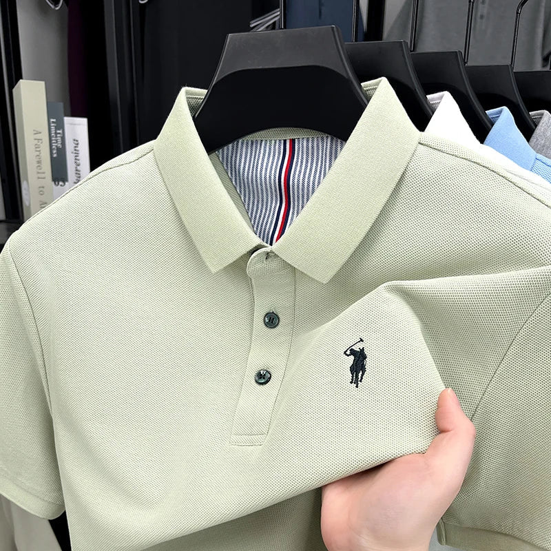100% pure cotton high - end brand men's short sleeve polo shirt summer fashion original pony embroidery golf Paul casual T-shirt - Clothesfassion.store