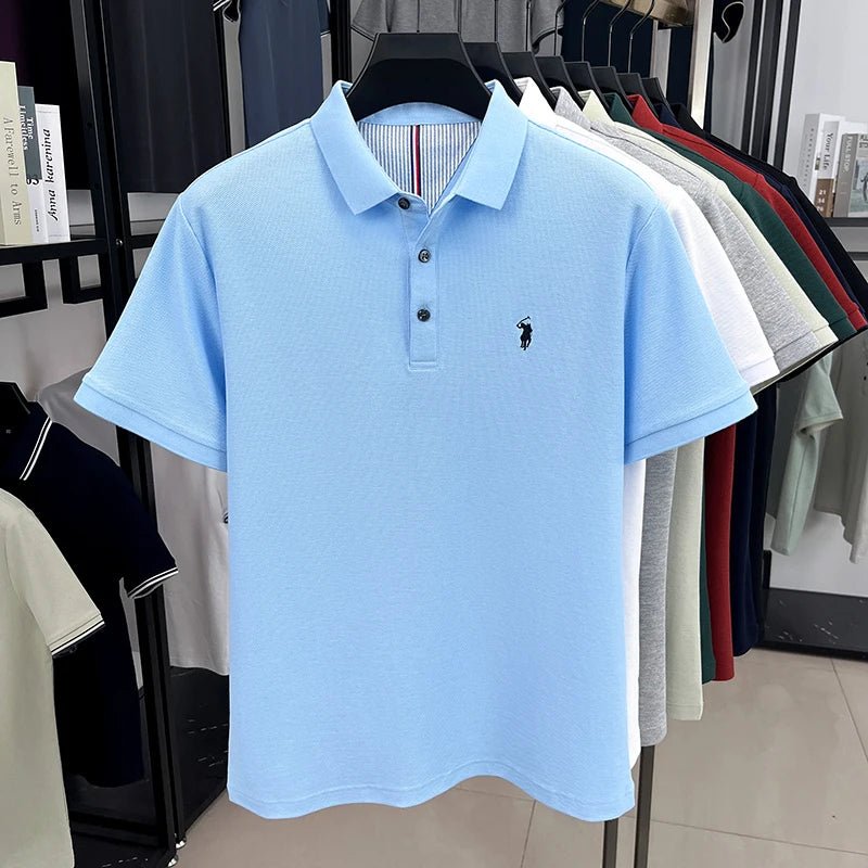 100% pure cotton high - end brand men's short sleeve polo shirt summer fashion original pony embroidery golf Paul casual T-shirt - Clothesfassion.store