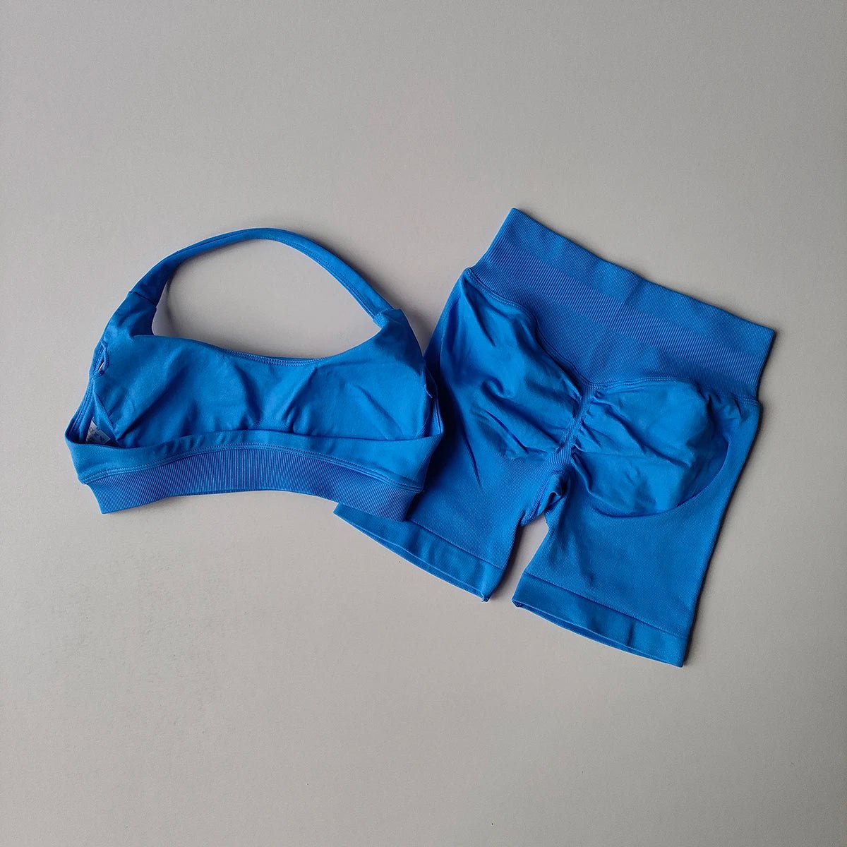 2 Pieces Yoga Suit for Women Seamless Fitness Gym Clothes Halter Sports Bra Matching Impact Shorts Workout Sets Gym Outfit - Clothesfassion.store