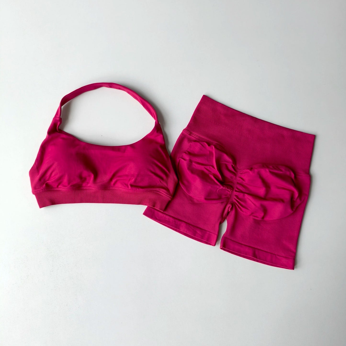2 Pieces Yoga Suit for Women Seamless Fitness Gym Clothes Halter Sports Bra Matching Impact Shorts Workout Sets Gym Outfit - Clothesfassion.store
