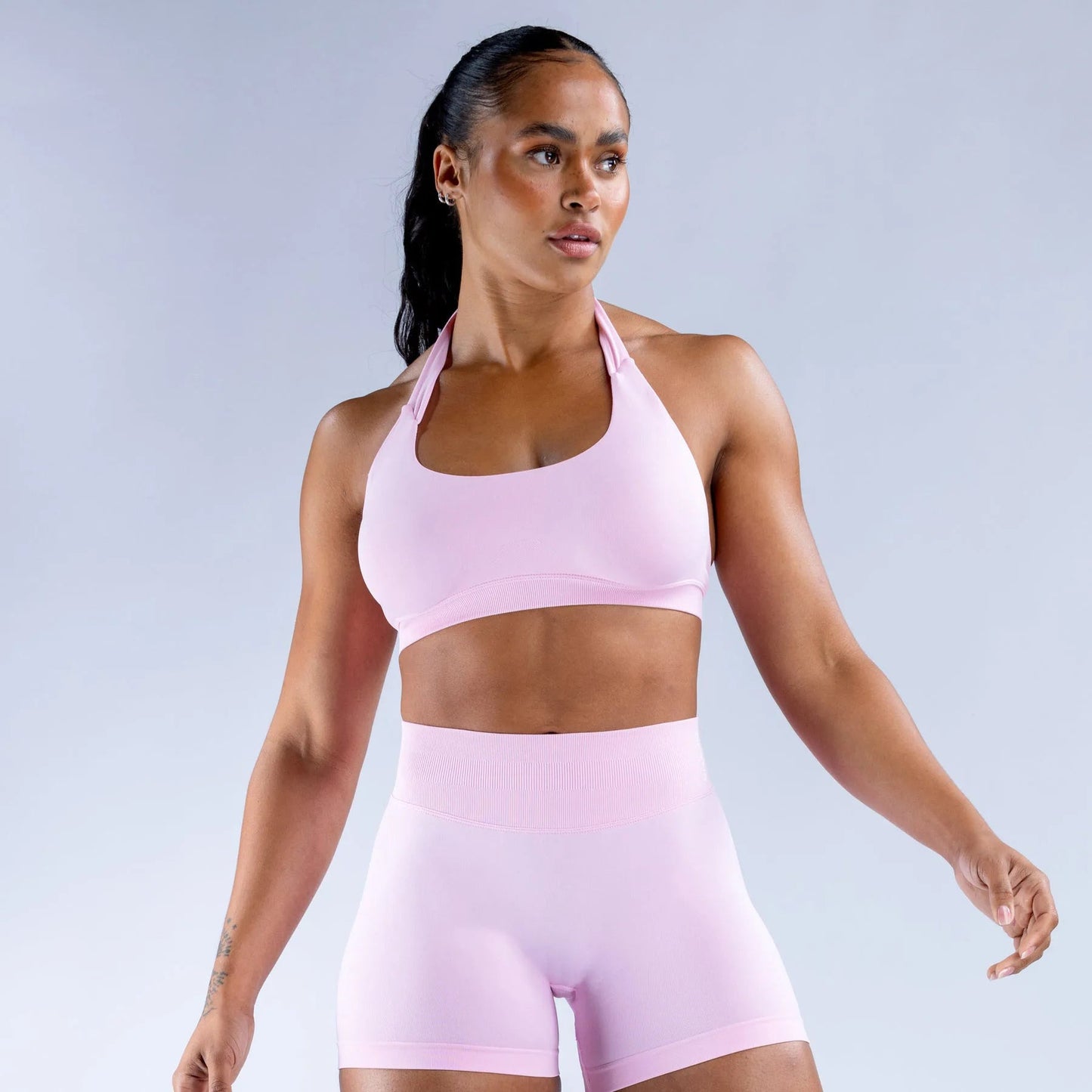 2 Pieces Yoga Suit for Women Seamless Fitness Gym Clothes Halter Sports Bra Matching Impact Shorts Workout Sets Gym Outfit - Clothesfassion.store