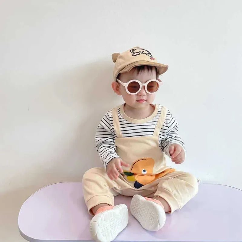 2024 Autumn Baby Clothes Newborn Jumpsuit Infant Boys False 2 Pcs Stripe Patchwork Romper Toddler Cartoon Dinosaur One Piece - Clothesfassion.store