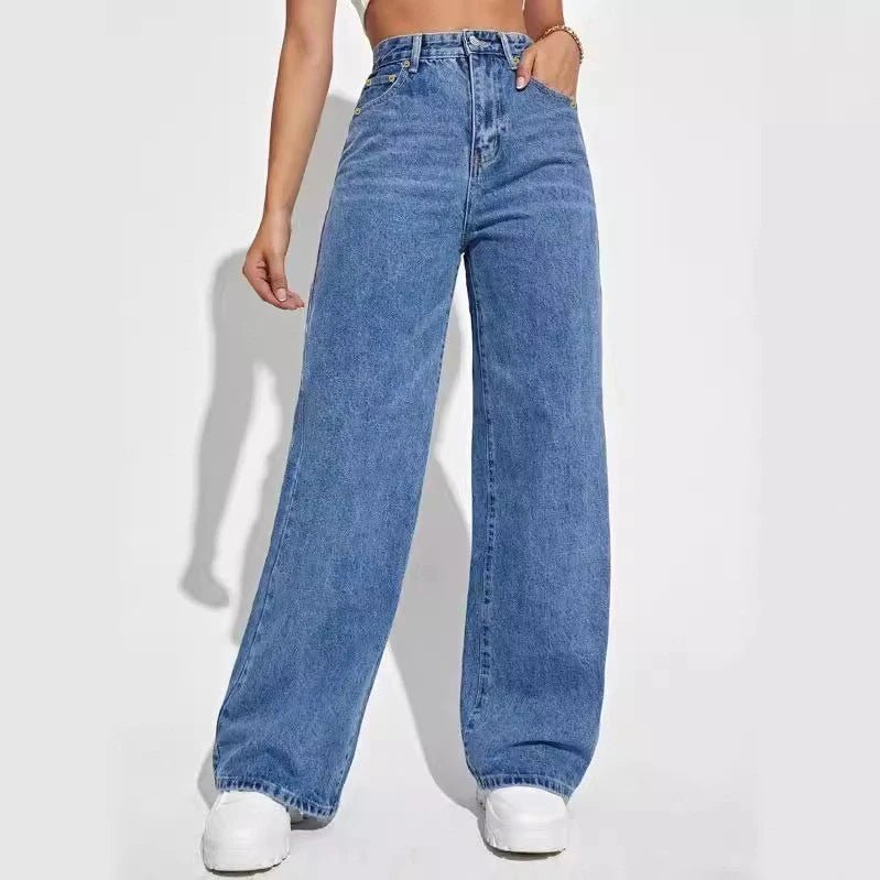 2024 new women's wear European and American loose Denim wide leg pants slimming high waist all - match jeans for women - Clothesfassion.store