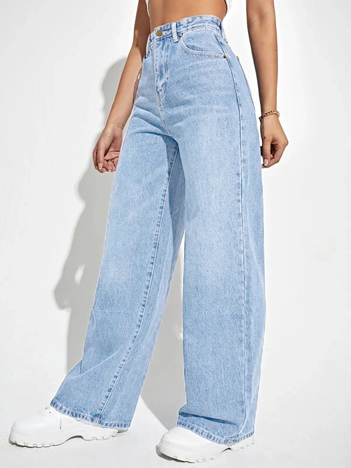 2024 new women's wear European and American loose Denim wide leg pants slimming high waist all - match jeans for women - Clothesfassion.store