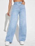 2024 new women's wear European and American loose Denim wide leg pants slimming high waist all - match jeans for women - Clothesfassion.store
