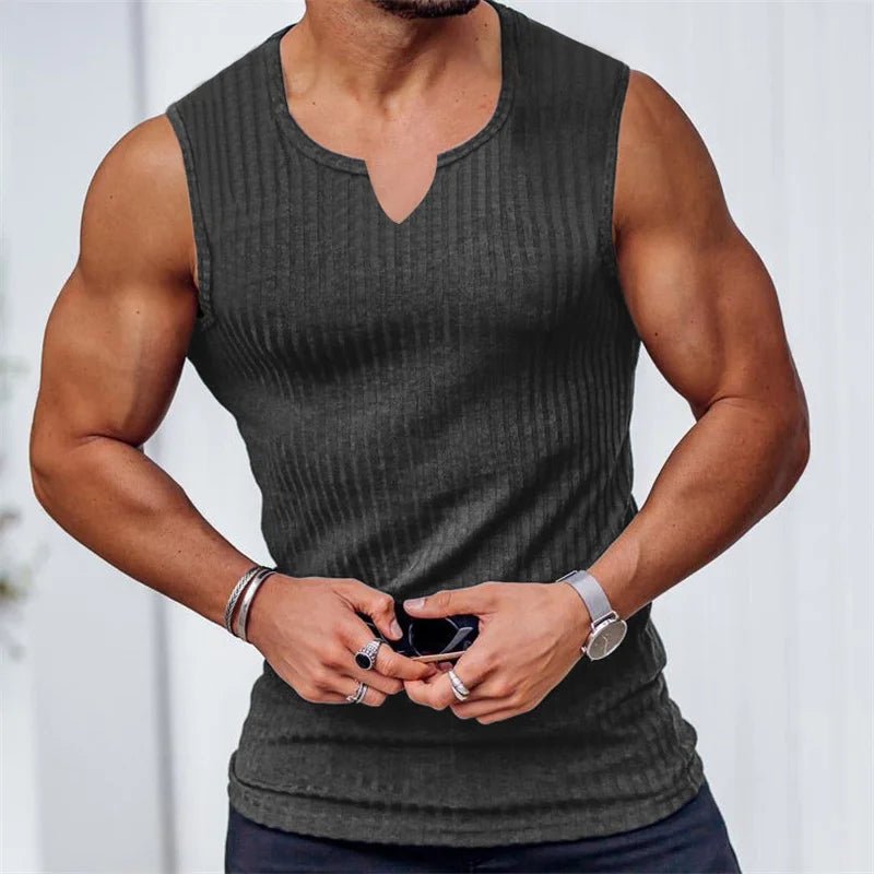 2024 Summer new men V - neck Vest stripe gym Tank top Men Fitness sleeveless shirt Sports Undershirt Gyms clothing Training vest - Clothesfassion.store