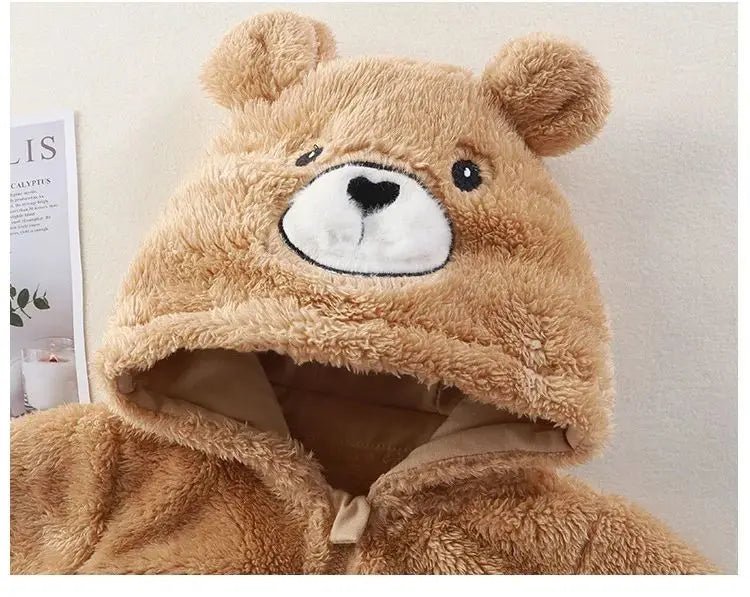 2025 Autumn Winter Baby Romper Cartoon Fluffy Panda Rabbit Bear Jumpsuit Boys Girls Soft Warm Cotton Outwear Clothes - Clothesfassion.store