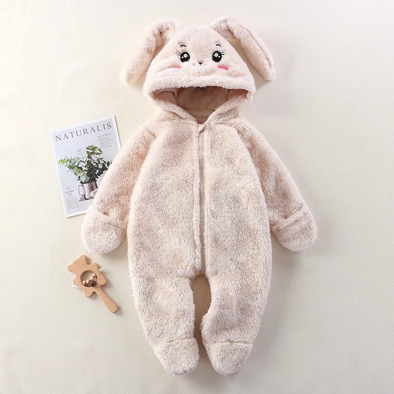 2025 Autumn Winter Baby Romper Cartoon Fluffy Panda Rabbit Bear Jumpsuit Boys Girls Soft Warm Cotton Outwear Clothes - Clothesfassion.store