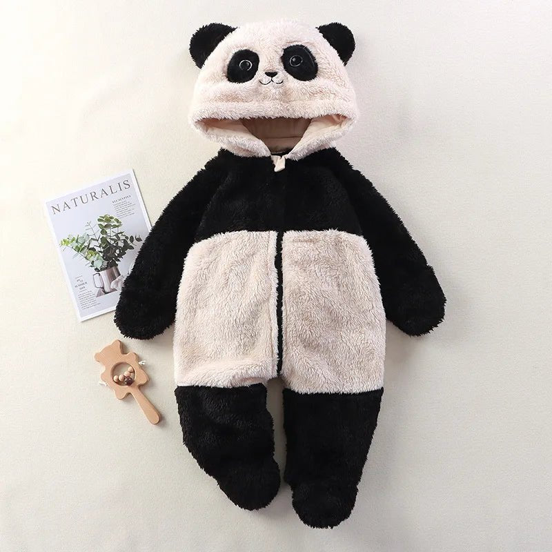 2025 Autumn Winter Baby Romper Cartoon Fluffy Panda Rabbit Bear Jumpsuit Boys Girls Soft Warm Cotton Outwear Clothes - Clothesfassion.store