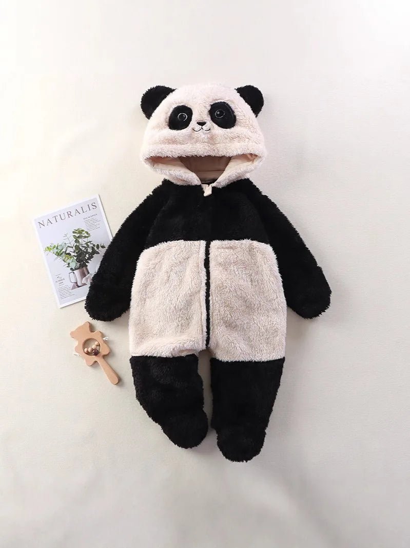 2025 Autumn Winter Baby Romper Cartoon Fluffy Panda Rabbit Bear Jumpsuit Boys Girls Soft Warm Cotton Outwear Clothes - Clothesfassion.store