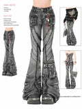 2025 Autumn Winter Women's Denim Pants Dark Academia Cargo Jean Flared Bell Bottom Designer Kpop Japanese Y2k 2000s Goblin Core - Clothesfassion.store