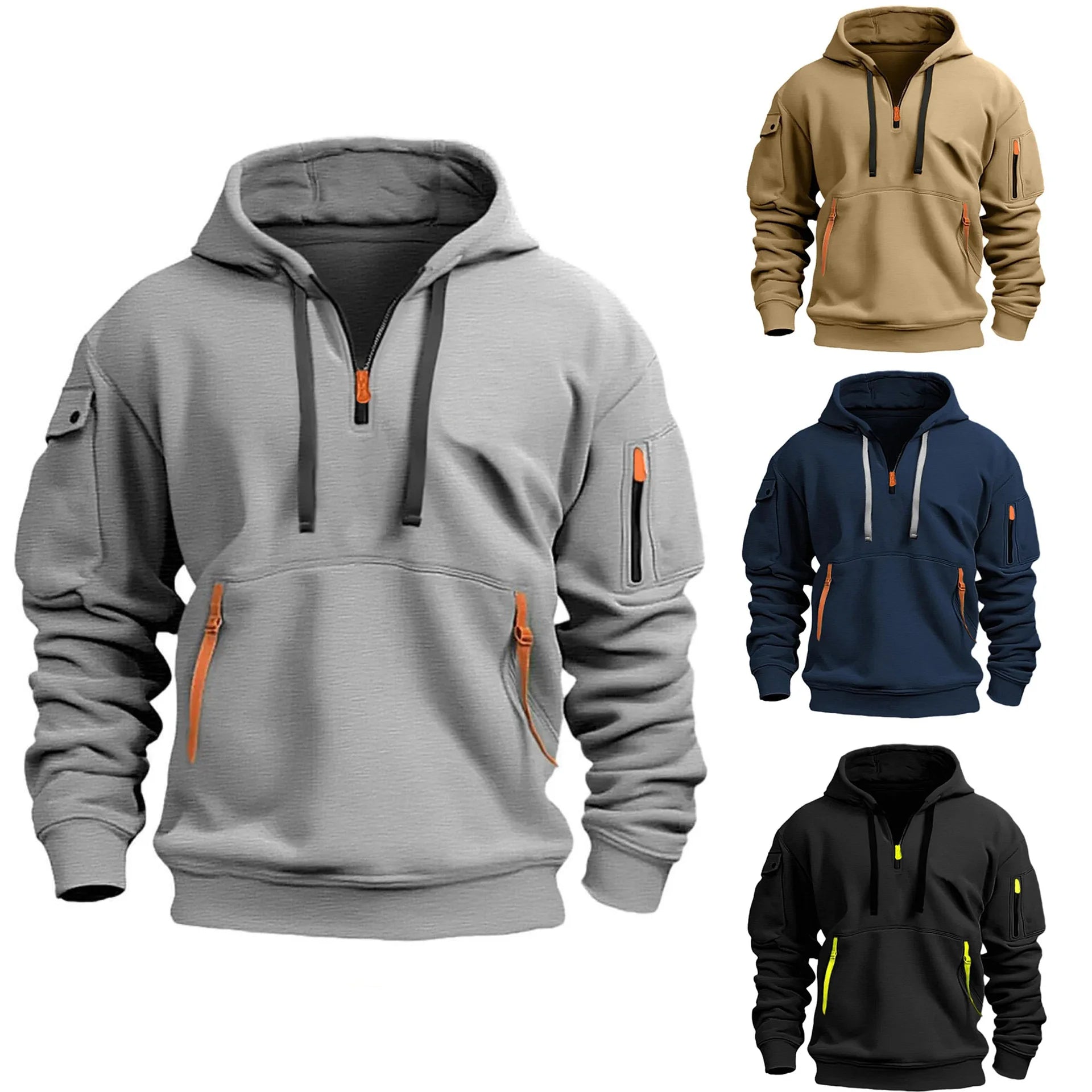 2025 New Multi Pocket Zipper Fleece Hooded Casual Shirt for Men and Women Plus Size Loose Pullover Fashion Sweatshirt top - Clothesfassion.store