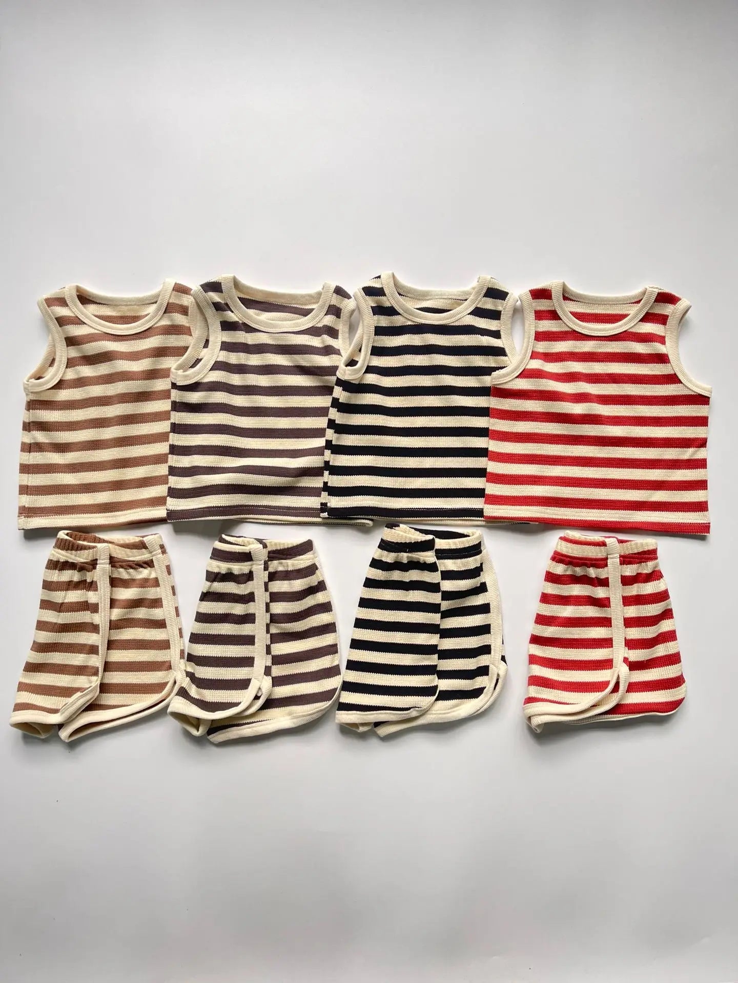 2025 Summer New Baby Sleeveless Clothes Set Infant Boy Girl Vest + Shorts 2pcs Suit Toddler Waffle Striped Breathable Outfits - Clothesfassion.store